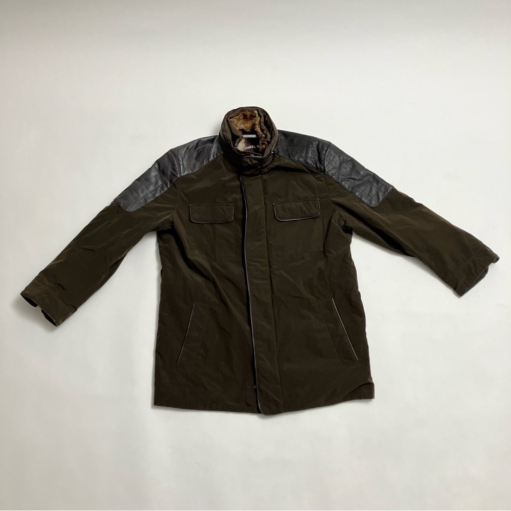 Michael Kors Khaki Puffer With Zip In Hood And Rabbit Fur Collar
